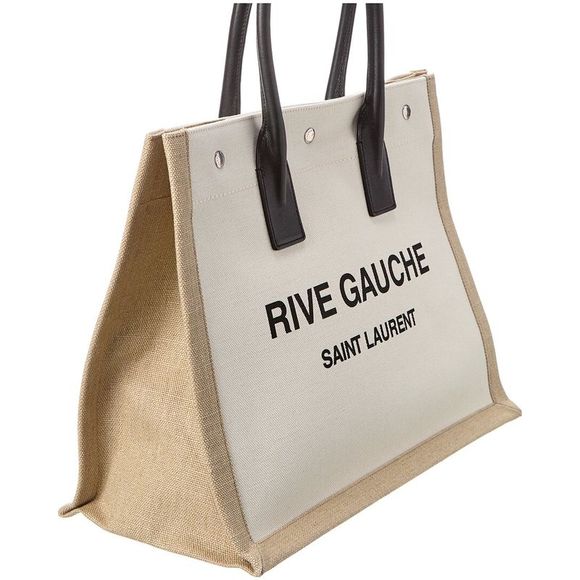 Saint Laurent Rive Gauche Small Linen & Leather Tote - Picture 3 of 4